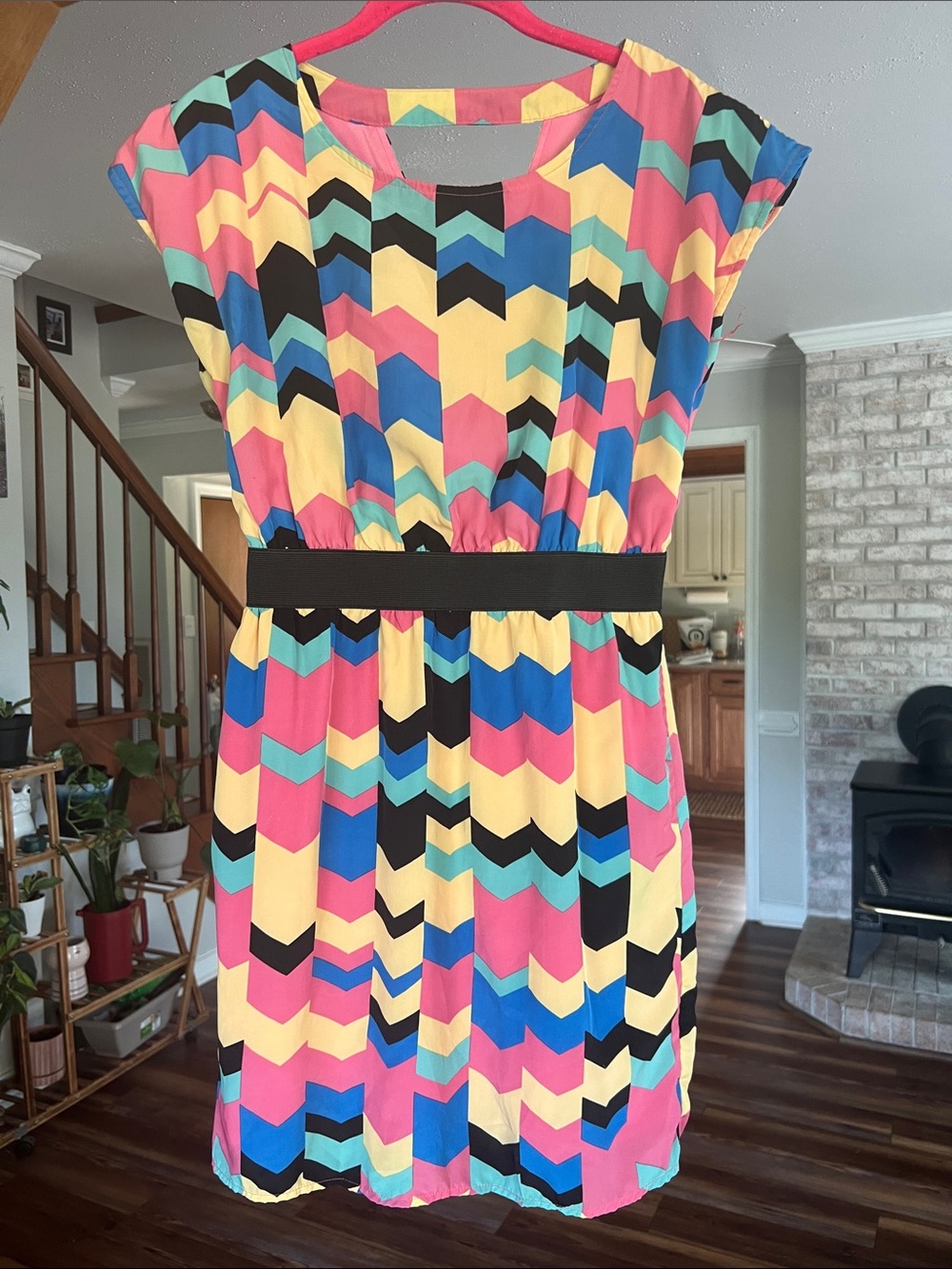 Vintage Style Emmetee Chevron Print Dress in Yellow, Pink & Blue